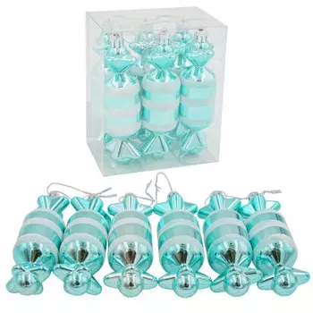 Набор ёлочных украшений Европа 12см в виде конфет бирюзовый/белый 6шт sd19b-y-089-1 s/6