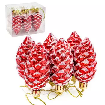 Набор ёлочных украшений Европа 7см в виде шишек красный 6шт sd19b-y-097