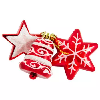 Набор ёлочных украшений звезда/ снежинка/колокольчик 3шт 7см красный/перламутровый syqc-0119180