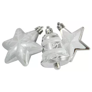 Набор ёлочных украшений звезда/снежинка/колокольчик 3шт 7см серебряный/перламутровый syqc-0119180
