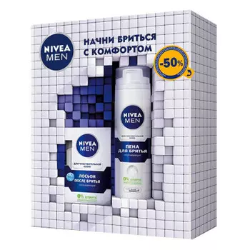 Набор подарочный Nivea Men пена для бритья + лосьон после бритья для чувствительной кожи