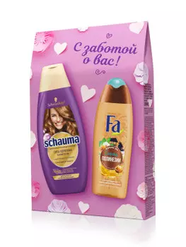 Набор подарочный с заботой о вас шампунь шаума 380мл сила кератина + гель д/душа фа 250мл