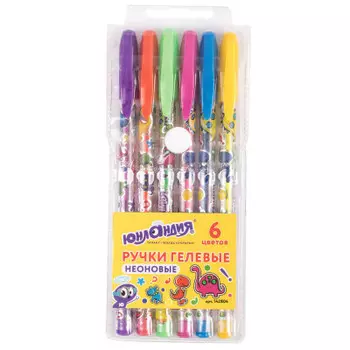 Набор ручек гелевых Юнландия 6шт 0,7мм ассорти неон корпус с печатью 142804