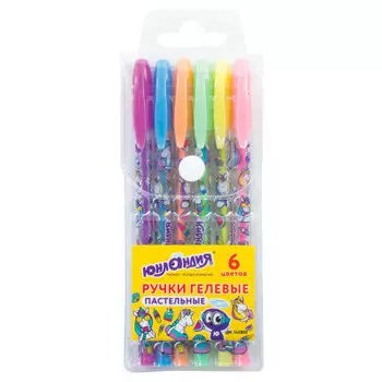 Набор ручек гелевых Юнландия 6шт 0,7мм ассорти пастель корпус с печатью 142803