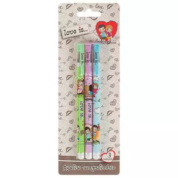 Набор ручек шариковых 3шт лав из автомат блистер