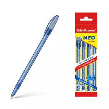 Набор ручек шариковых эрихкраузе нео оригинал 4 шт синий в/п 47634