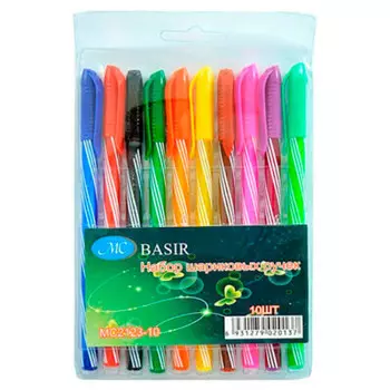 Набор ручек шариковых Басир 10шт цветной корпус 10809
