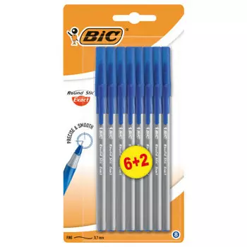 Набор ручек шариковых бик 8шт раунд стик икаст синий