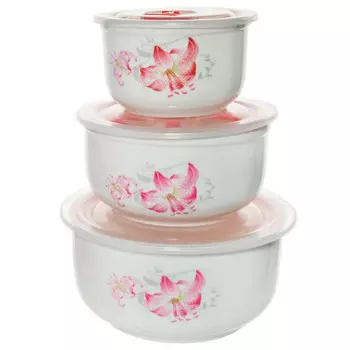 Набор салатников 3 шт мфк лилии 250 мл+500 мл+900 мл пластиковые крышки п/у