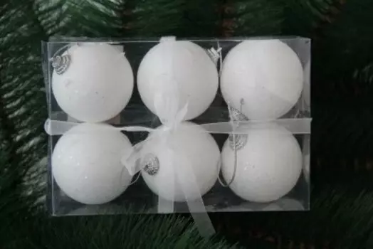 Набор шаров 6 см 6 шт белый снег воздушный п/у