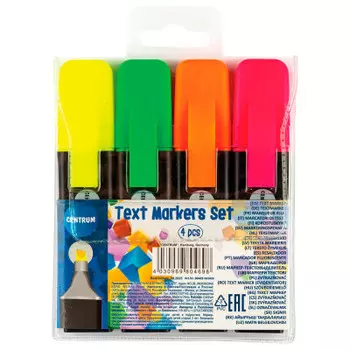Набор текстовыделителей Centrum 4шт желтый/зеленый/оранжевый/розовый 80469