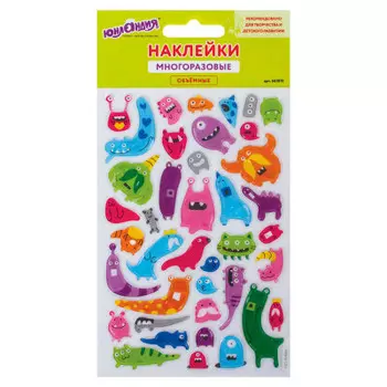 Наклейки объемные Юнландия инопланетяне 10*15см многоразовые 661810