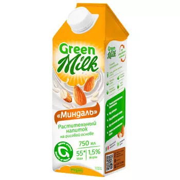 Напиток green milk 0.75 л на рисовой основе со вкусом миндаля