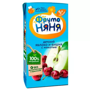 Нектар фрутоняня 200мл яблоко и вишня с мякотью с 5 месяцев