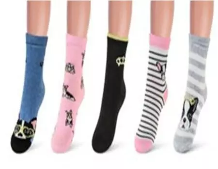 Носки д/девочек русокс рисунок бульдоги р.14-16 полоска черно-белый д3-13156