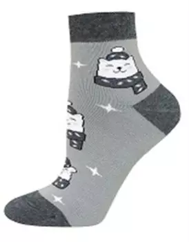 Носки женские брест кошка в шарфике р.23 св.лазурный/св.серый махровые 14 с1407 354