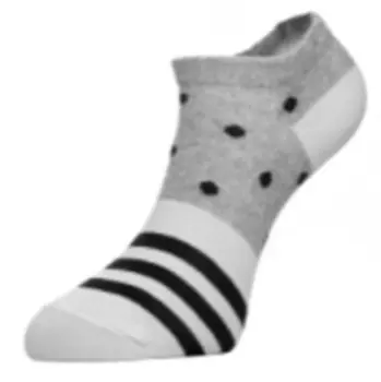 Носки женские чобот р.23 горох/полоски серый-белый-чёрный короткие 50s-69