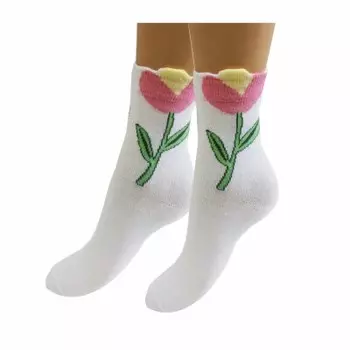 Носки женские тач р.23-25 с изображением цветка белый