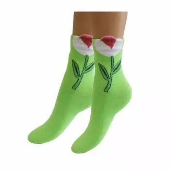 Носки женские тач р.23-25 с изображением цветка зеленый