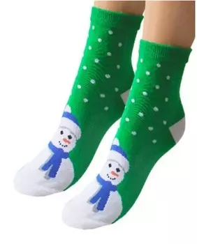 Носки женские тач р.23-25 снеговик зеленый 1935