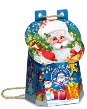 Новогодний подарок синий рюкзачок- дед мороз 500 г конти