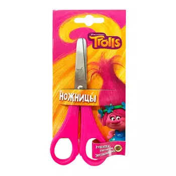 Ножницы 13см Тролли детские с закругленными концами с линейкой на блистере
