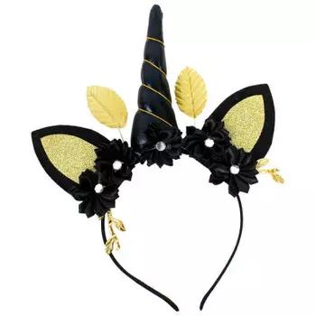 Ободок там там единорог черный с золотом 136