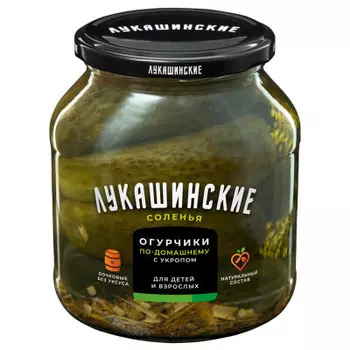 Огурчики лукашинские 670 г соленые по-домашнему с укропом ст/б
