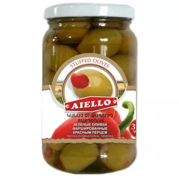 Оливки Aiello фаршированные красным перцем 350г