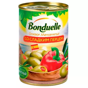 Оливки Bonduelle 314г со сладким перцем ж/б ключ