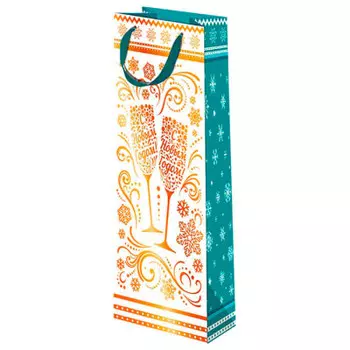 Пакет подарочный фольга 15*36см Микрос белый с золотыми бокалами ч42132