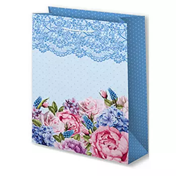 Пакет подарочный ламинированный 22*31 см Микрос цветы голубой горох
