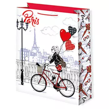 Пакет подарочный ламинированный 26*32 см Микрос девушка на велосипеде