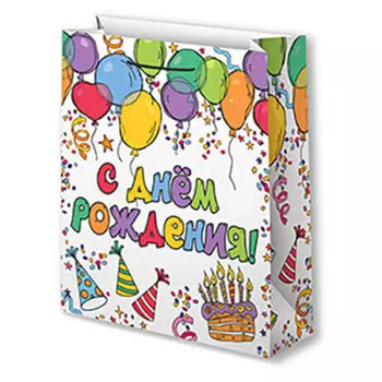 Пакет подарочный ламинированный 26*32 см Микрос шарики и торт