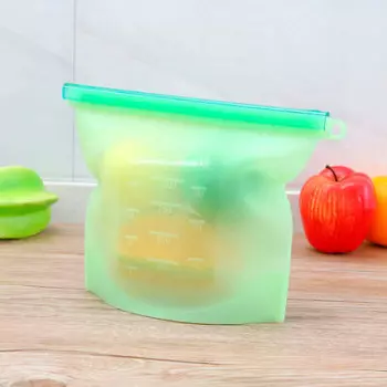 Пакет силиконовый 1.5 л многоразовый с зажимом зеленый