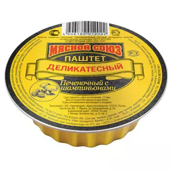 Паштет Мясной союз 95г печеночный с шампиньонами ж/б