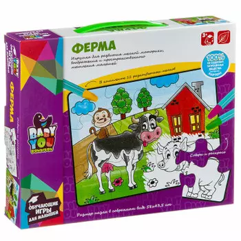 Пазл-раскраска бондибон ферма 12 й 12 пастельных мелков вв2823