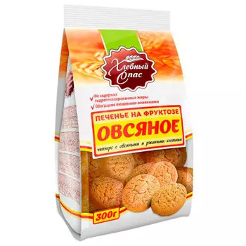 Печенье Хлебный Спас овсяное 300г с овсяными хлопьями на фруктозе