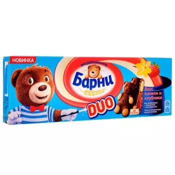 Пирожное Медвежонок Барни 150г с клубничной начинкой и начинкой со вкусом ванили МДЛЗ