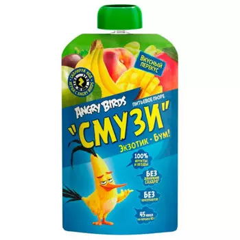 Питьевое пюре энгри бёрдс 90 г экзотик бум дой-пак