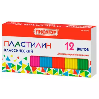 Пластилин 12цв 120г Пифагор 103678