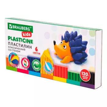 Пластилин 6 цв брауберг кидс высшее качество 120 гр стек 106435