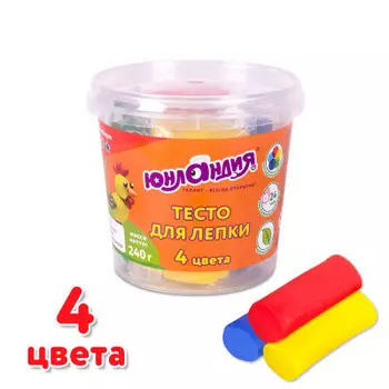Пластилин на растительной основе 4 цв юнландия тесто д/ лепки 240 гр пластиковый стакан 105505