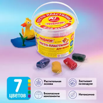 Пластилин на растительной основе 7 цв пифагор тесто для лепки 420 гр пластиковое ведро 104545