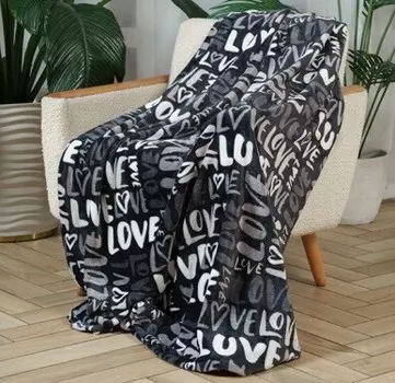 Плед микрофибра 180 х200 любовь серый