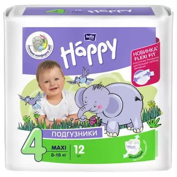 Подгузники Bella Baby Happy 12шт 9-20кг maxi плюс