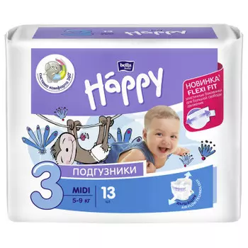 Подгузники Bella Baby Happy 13шт 5-9кг уни миди