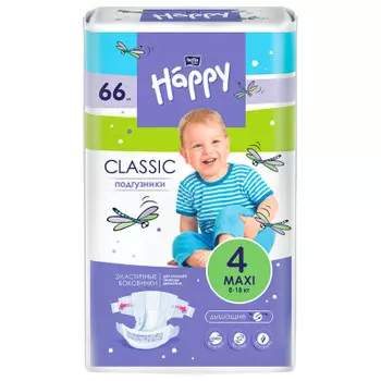 Подгузники Bella baby Happy классик 66шт макси 8-18кг 4