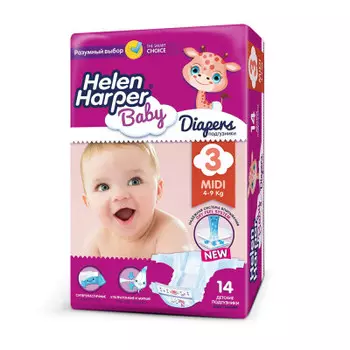 Подгузники Helen Harper 14шт Midi 4-9кг 3