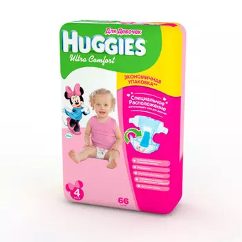 Подгузники Huggies Ultra Comfort 66шт 8-14кг 4 для девочек джамбо